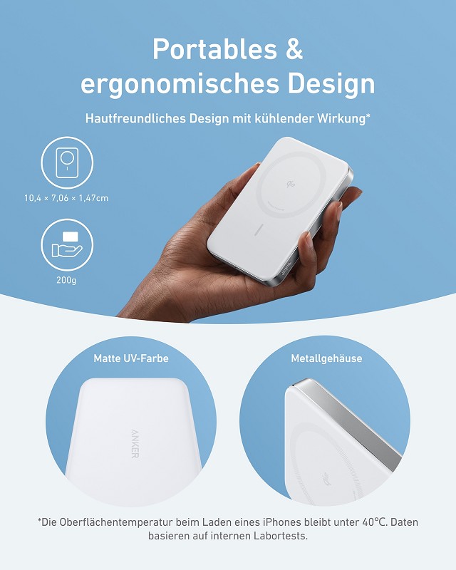 Anker MagGo weiß | Powerbank | Kabelloses Laden mit 15W 