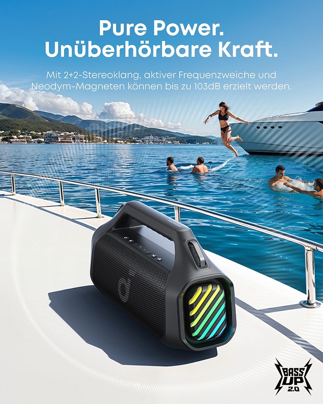 Soundcore Boom 2 Pro schwarz | tragbarer Bluetoothspeaker | 140 Watt | 